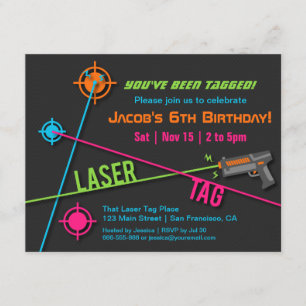 Colourful Neon Boys Laser Tag Birthday Party Invitation