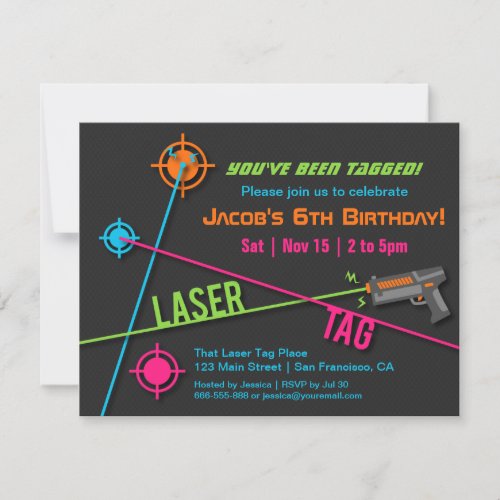 Colourful Neon Boys Laser Tag Birthday Party Invitation
