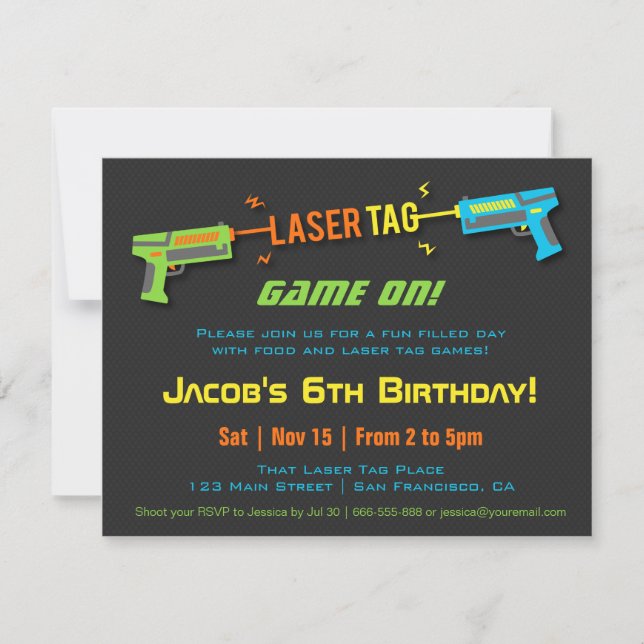 Colourful Neon Laser Tag Birthday Party Invitation (Front)