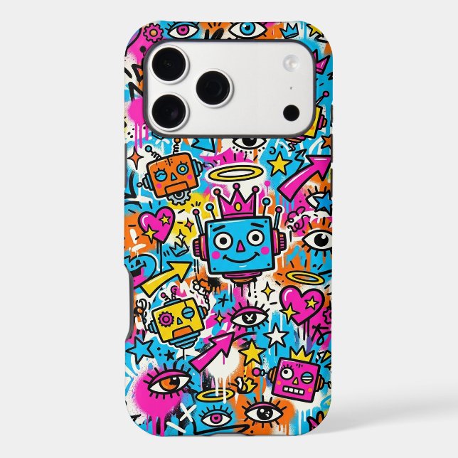Colourful Neon Robot Pattern iPhone Case (Back)