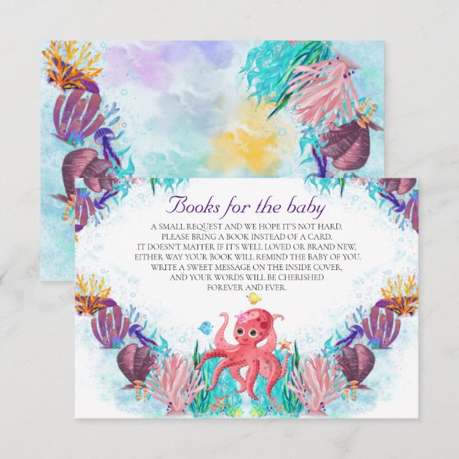 Colourful Ocean Sea Octopus Books for Baby Library Enclosure Card (Front/Back)