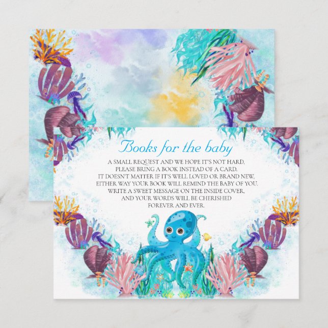 Colourful Ocean Sea Octopus Books for Baby Library Enclosure Card (Front/Back)