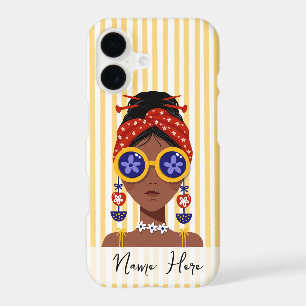 Colourful of Woman Head Illustration on Yellow iPhone 17 Case
