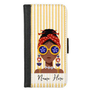 Colourful of Woman Head Illustration on Yellow iPhone 8/7 Wallet Case