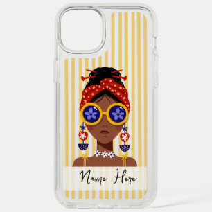 Colourful of Woman Head Illustration on Yellow iPhone 15 Plus Case