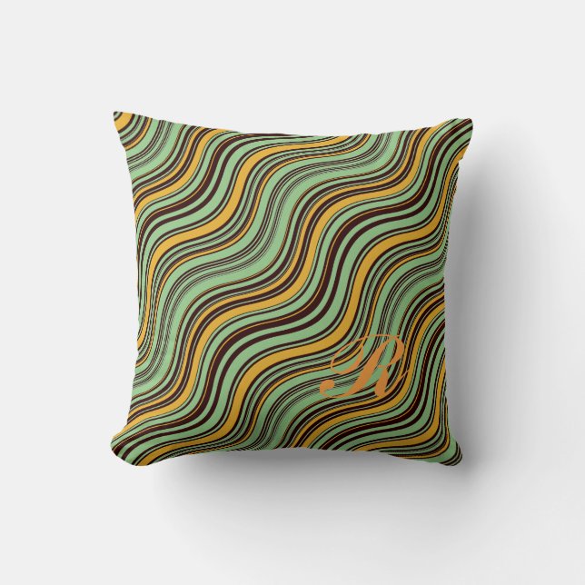 Colourful Optical Illusion Wavy Pattern Initial  Throw Pillow (Front)