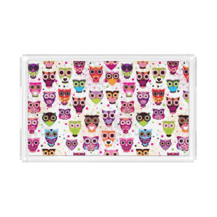 Colourful Owl Pattern For Kids 2 Acrylic Tray