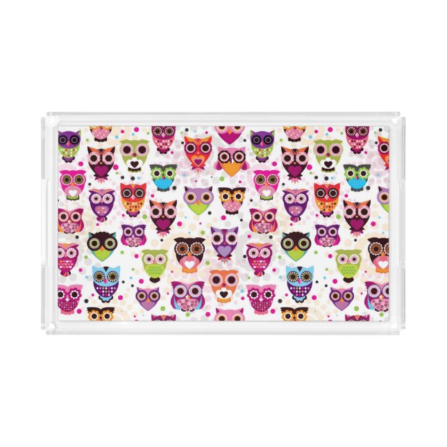 Colourful Owl Pattern For Kids 2 Acrylic Tray (Front)