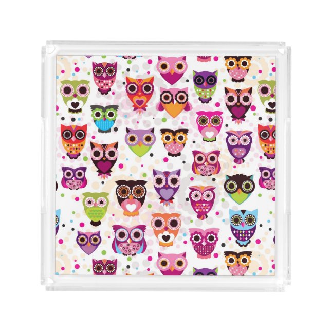 Colourful Owl Pattern For Kids 2 Acrylic Tray (Front)