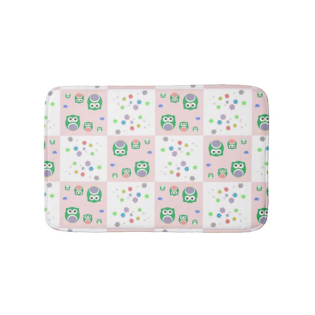 Colourful Owl Pattern For Kids 2 Bathroom Mat (Front)