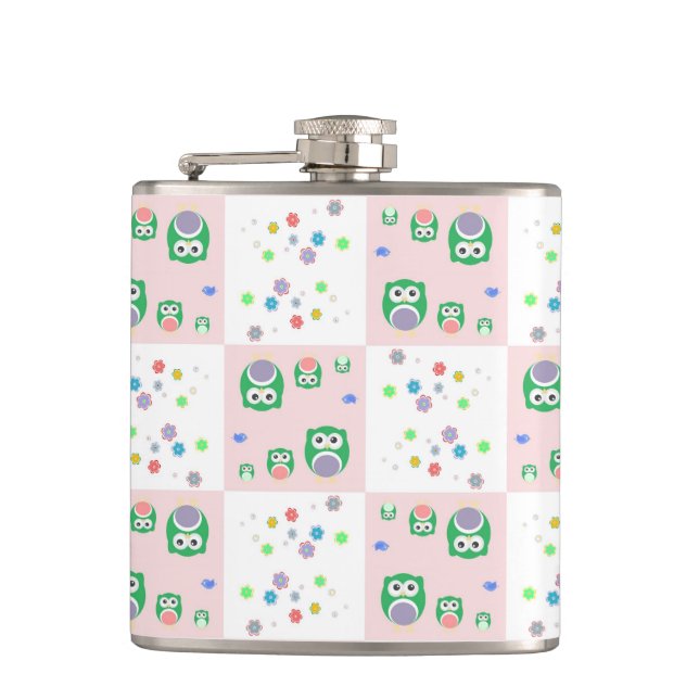 Colourful Owl Pattern For Kids 2 Flask (Front)