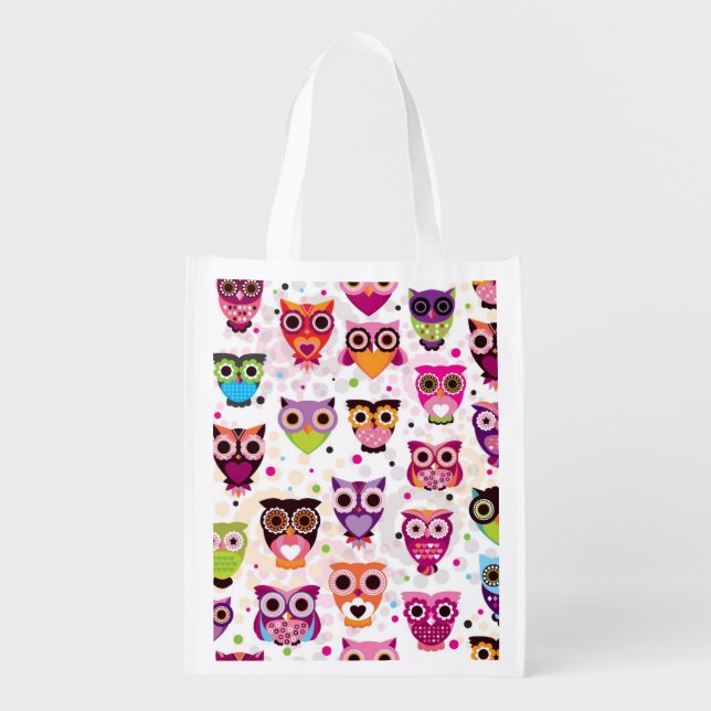 Colourful Owl Pattern For Kids 2 Grocery Bag (Front)