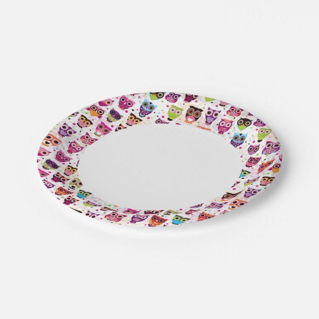Colourful Owl Pattern For Kids 2 Paper Plates (Angled)