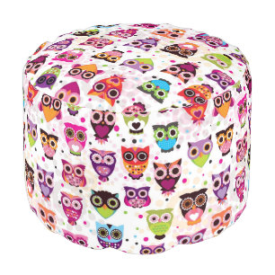 Colourful Owl Pattern For Kids 2 Pouf