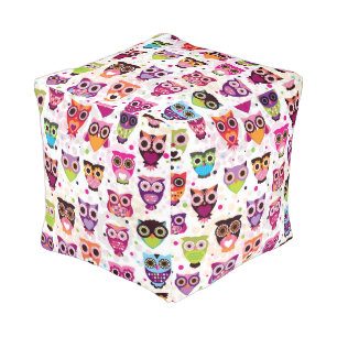 Colourful Owl Pattern For Kids 2 Pouf