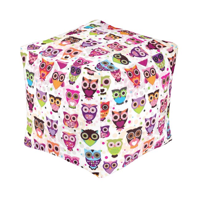 Colourful Owl Pattern For Kids 2 Pouf (Angled Front)