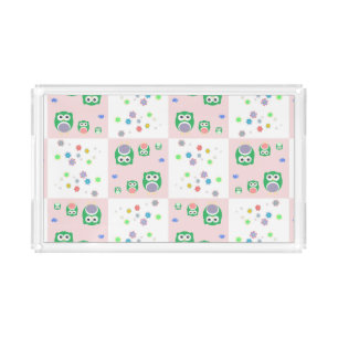 Colourful Owl Pattern For Kids Acrylic Tray
