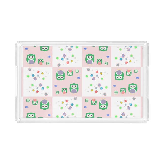 Colourful Owl Pattern For Kids Acrylic Tray (Front)