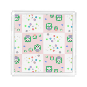 Colourful Owl Pattern For Kids Acrylic Tray
