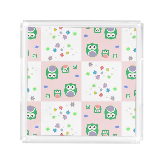 Colourful Owl Pattern For Kids Acrylic Tray (Front)