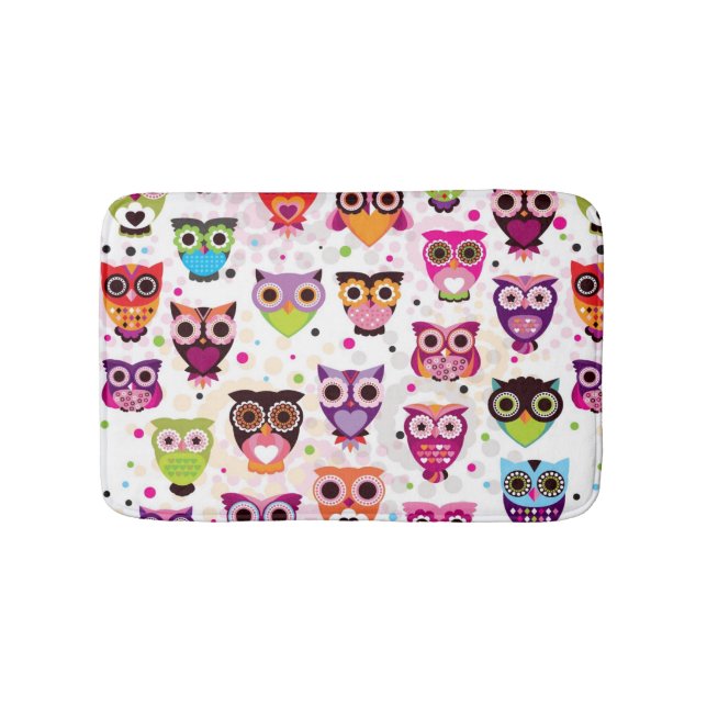 Colourful Owl Pattern For Kids Bath Mat (Front)