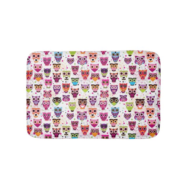 Colourful Owl Pattern For Kids Bath Mat (Front)