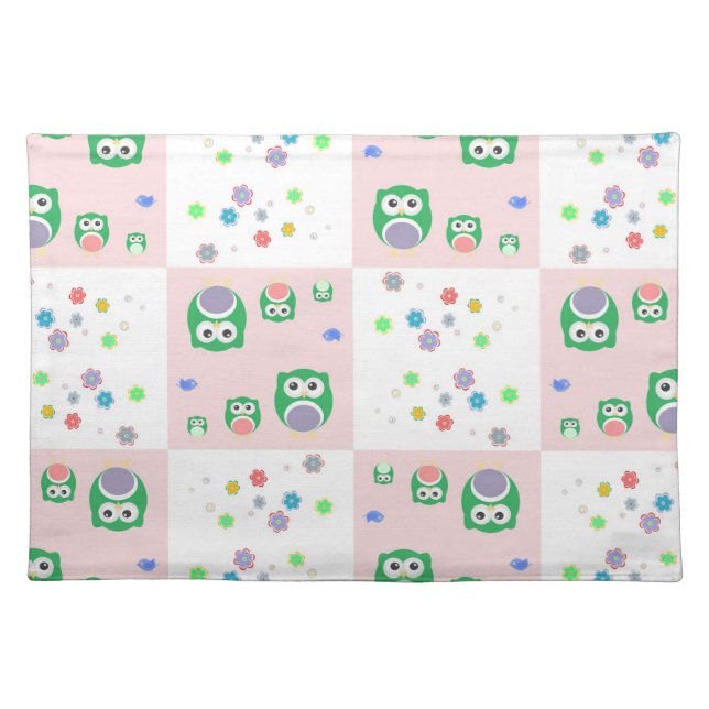 Colourful Owl Pattern For Kids Cloth Placemat (Front)