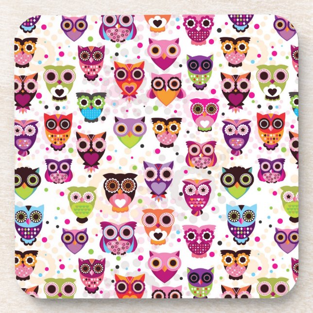 Colourful Owl Pattern For Kids Coaster (Front)
