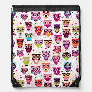 Colourful Owl Pattern For Kids Drawstring Bag