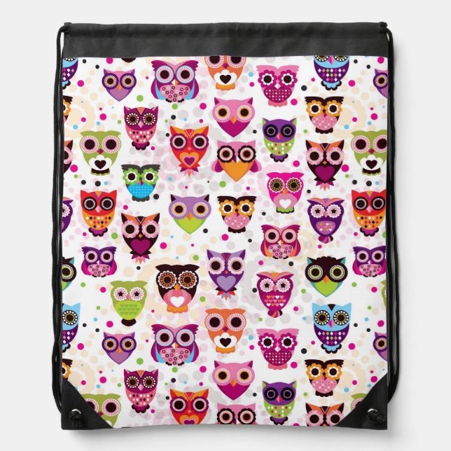 Colourful Owl Pattern For Kids Drawstring Bag (Front)