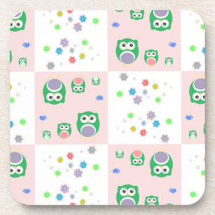 Colourful Owl Pattern For Kids Drink Coaster