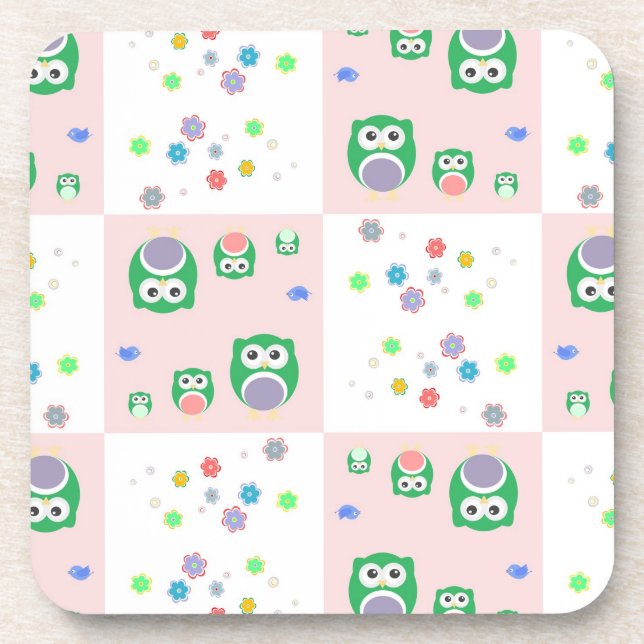 Colourful Owl Pattern For Kids Drink Coaster (Front)