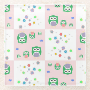Colourful Owl Pattern For Kids Glass Coaster