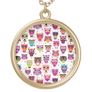 Colourful Owl Pattern For Kids Gold Plated Necklace