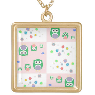 Colourful Owl Pattern For Kids Gold Plated Necklace