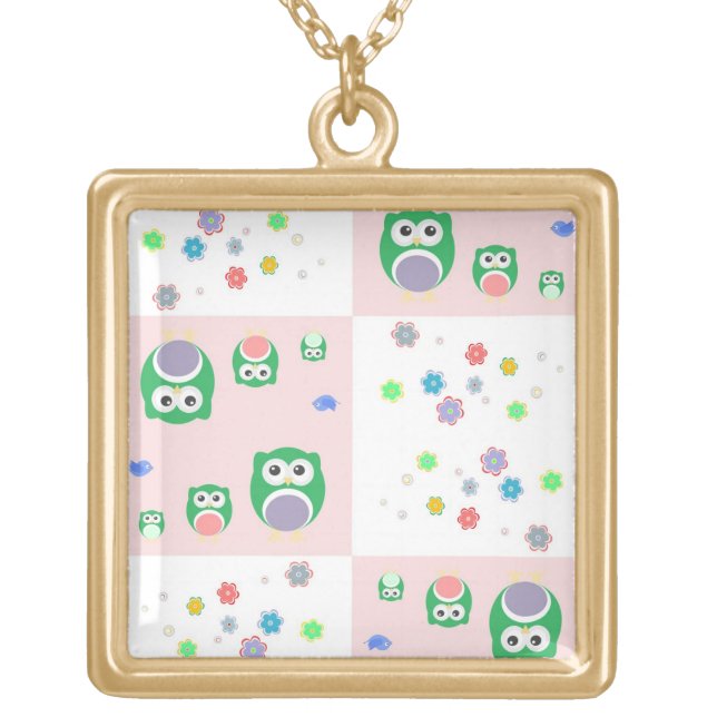 Colourful Owl Pattern For Kids Gold Plated Necklace (Front)