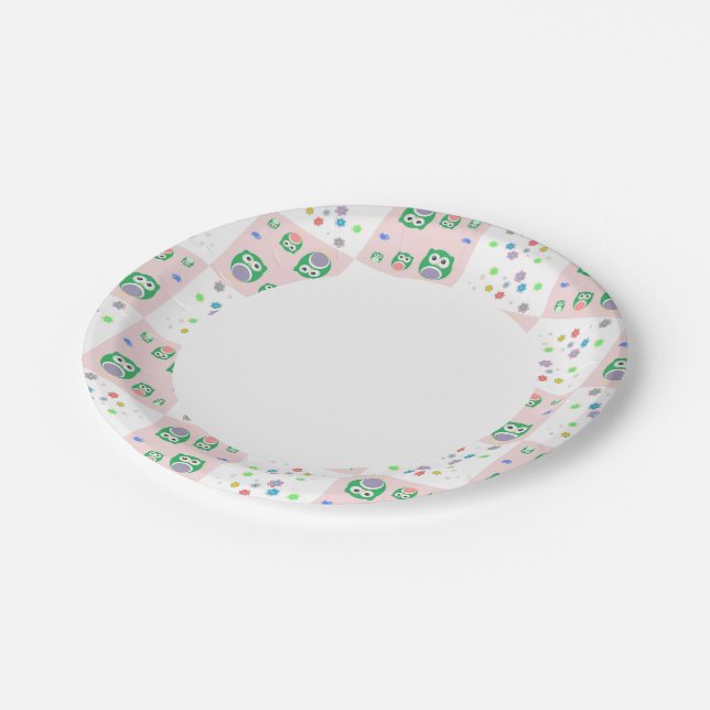 Colourful Owl Pattern For Kids Paper Plates (Angled)