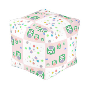 Colourful Owl Pattern For Kids Pouf