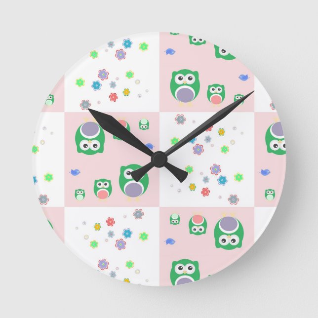 Colourful Owl Pattern For Kids Round Clock (Front)