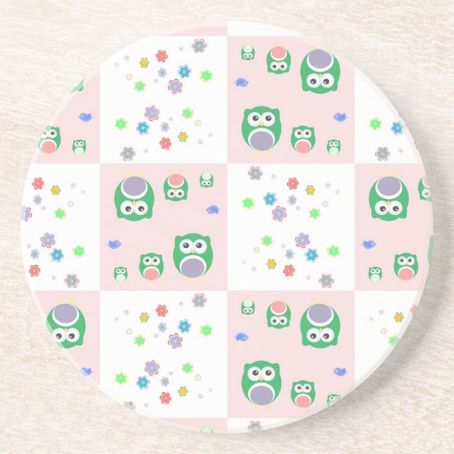 Colourful Owl Pattern For Kids Sandstone Coaster (Front)