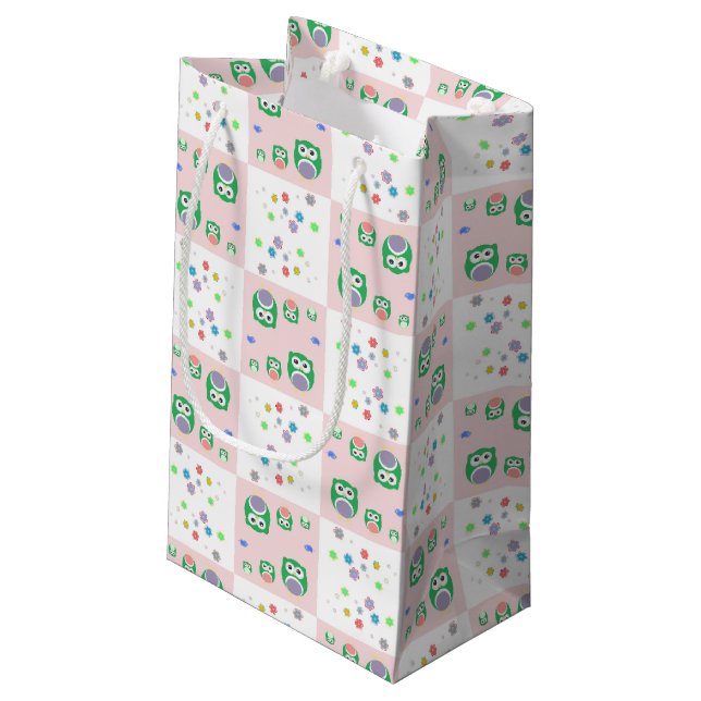 Colourful Owl Pattern For Kids Small Gift Bag (Back Angled)