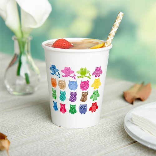 Colourful Owls Wise Birds Paper Cups