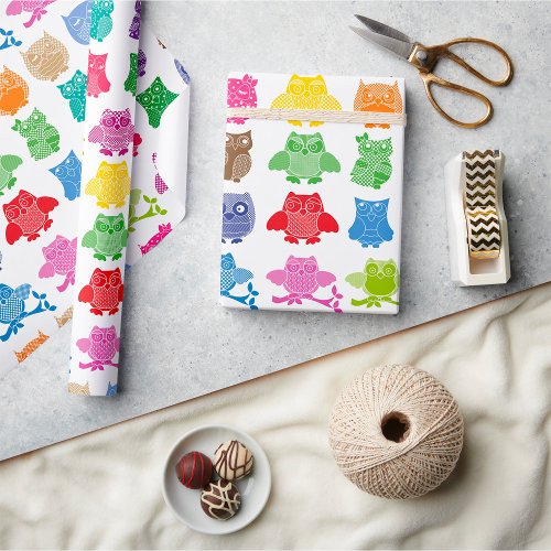 Colourful Owls Wise Birds Wrapping Paper