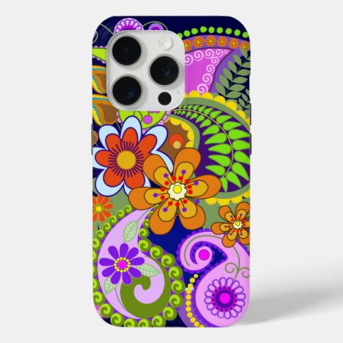 Colourful Paisley Patterns and Flowers iPhone 15 Pro Case