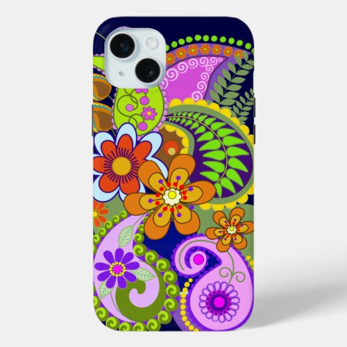 Colourful Paisley Patterns and Flowers iPhone 15 Plus Case