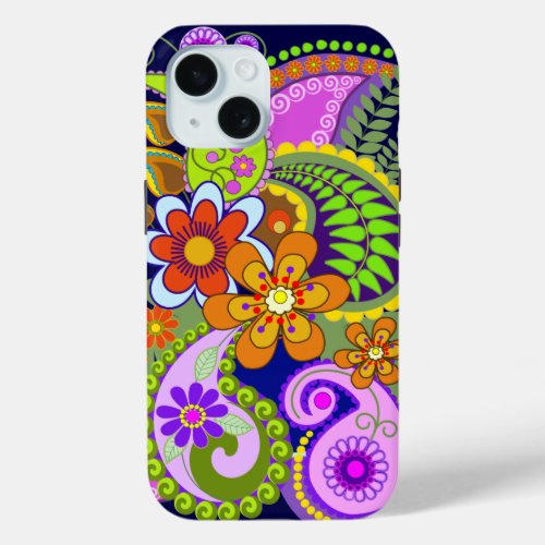 Colourful Paisley Patterns and Flowers iPhone 15 Case