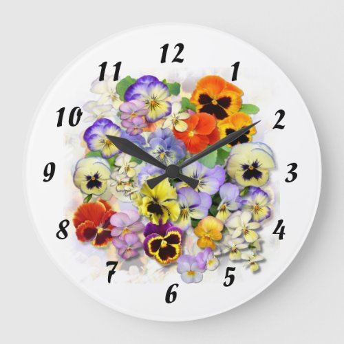 Colourful Pansies Large Clock