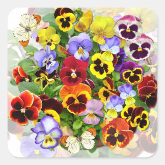 Colourful Pansy Arrangement with Butterflies Squar Square Sticker
