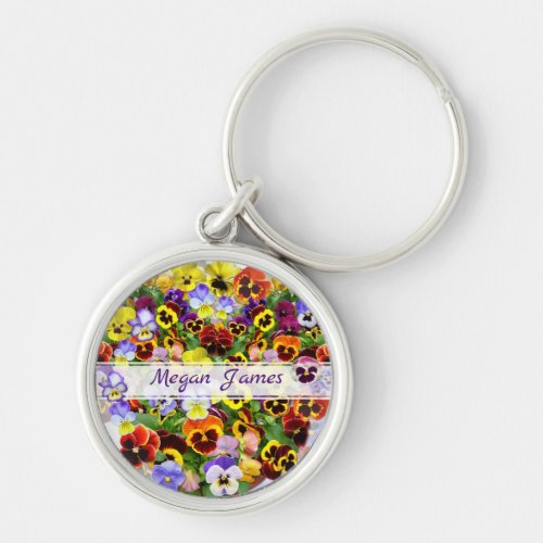 Colourful Pansy Cascade Personalized Keychain
