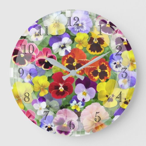 Colourful  Pansy Display Large Clock